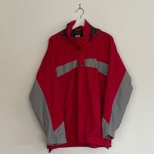 Helly Hansen Red Gray Waterproof Hooded Jacket Size Medium M Striped